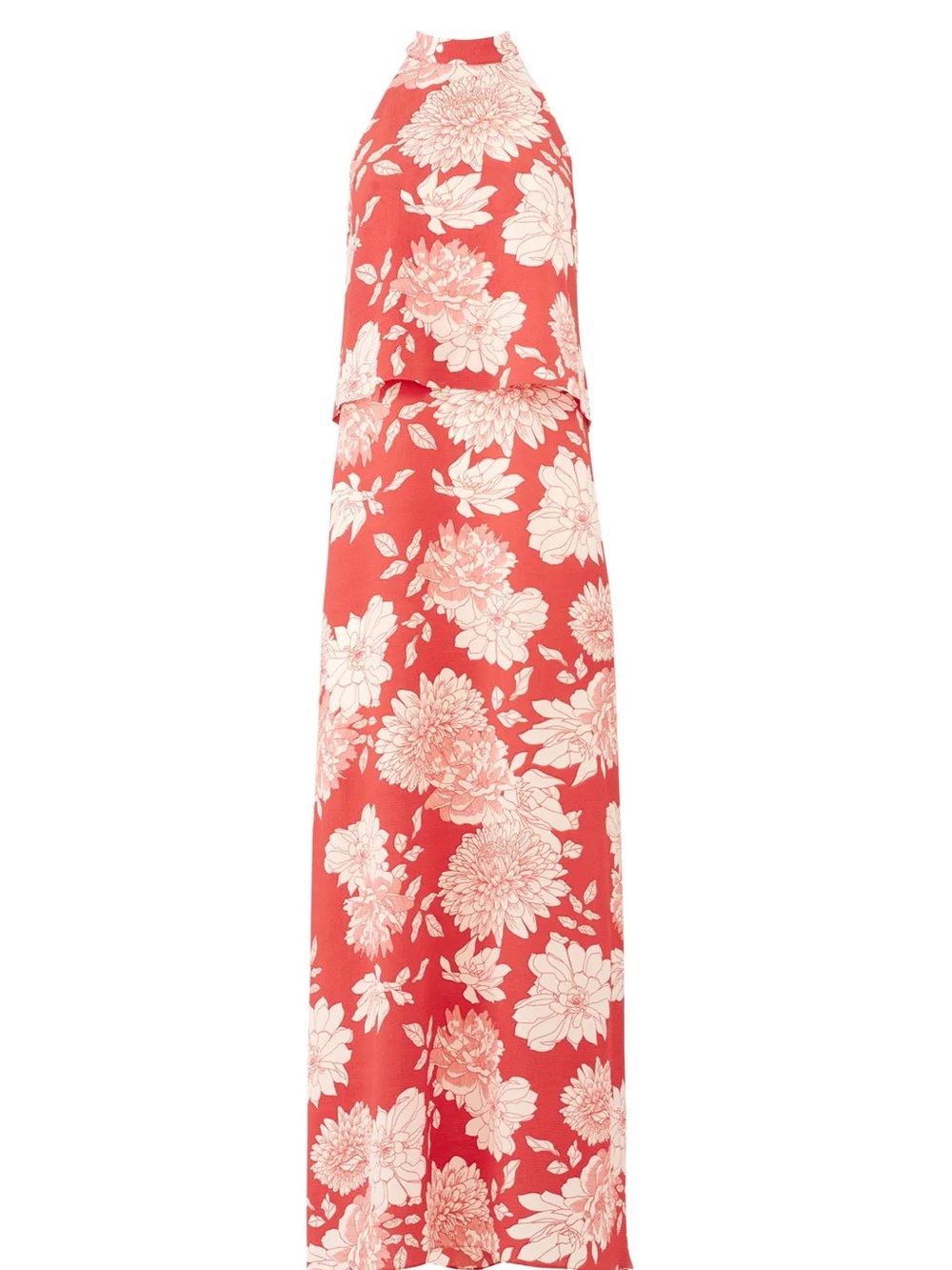 Waverly Grey Floral Halter Maxi Dress Size Large Rust Terracotta Popover Bodice